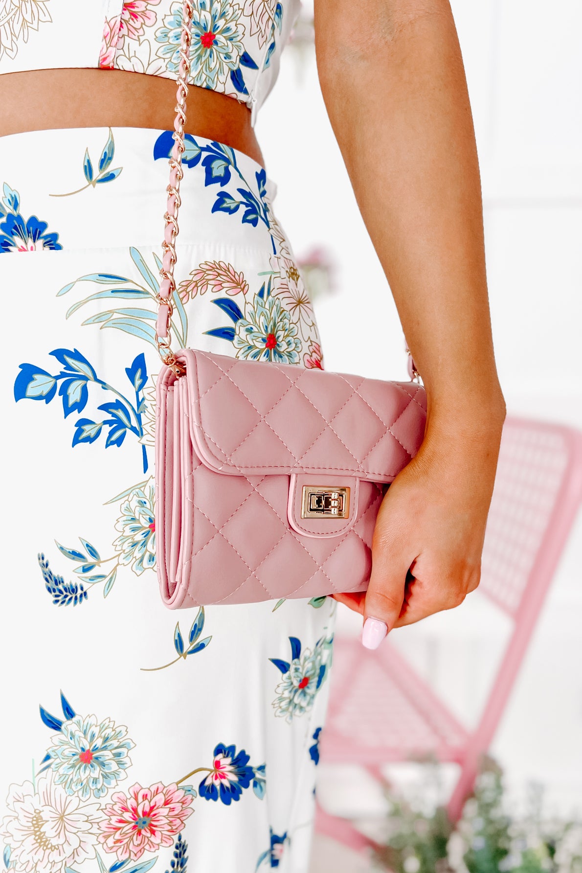 Desired Details Faux Leather Quilted Crossbody (Pink) - NanaMacs