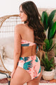Waves Of Happiness Palm Print Strapless High Waisted Bikini Set (Palm) - NanaMacs