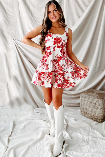 Entirely Yours Tiered Floral Mini Dress (White/Red Floral) - NanaMacs