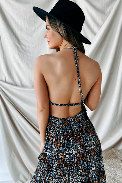 Always Mine Floral Halter Neck Maxi Dress (Black) - NanaMacs