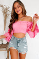 Distracted Thoughts Button-Front Lace Detailed Crop Top (Pink) - NanaMacs