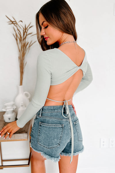 Unfiltered Emotions Ribbed Open Back Crop Top (Desert Sage) - NanaMacs