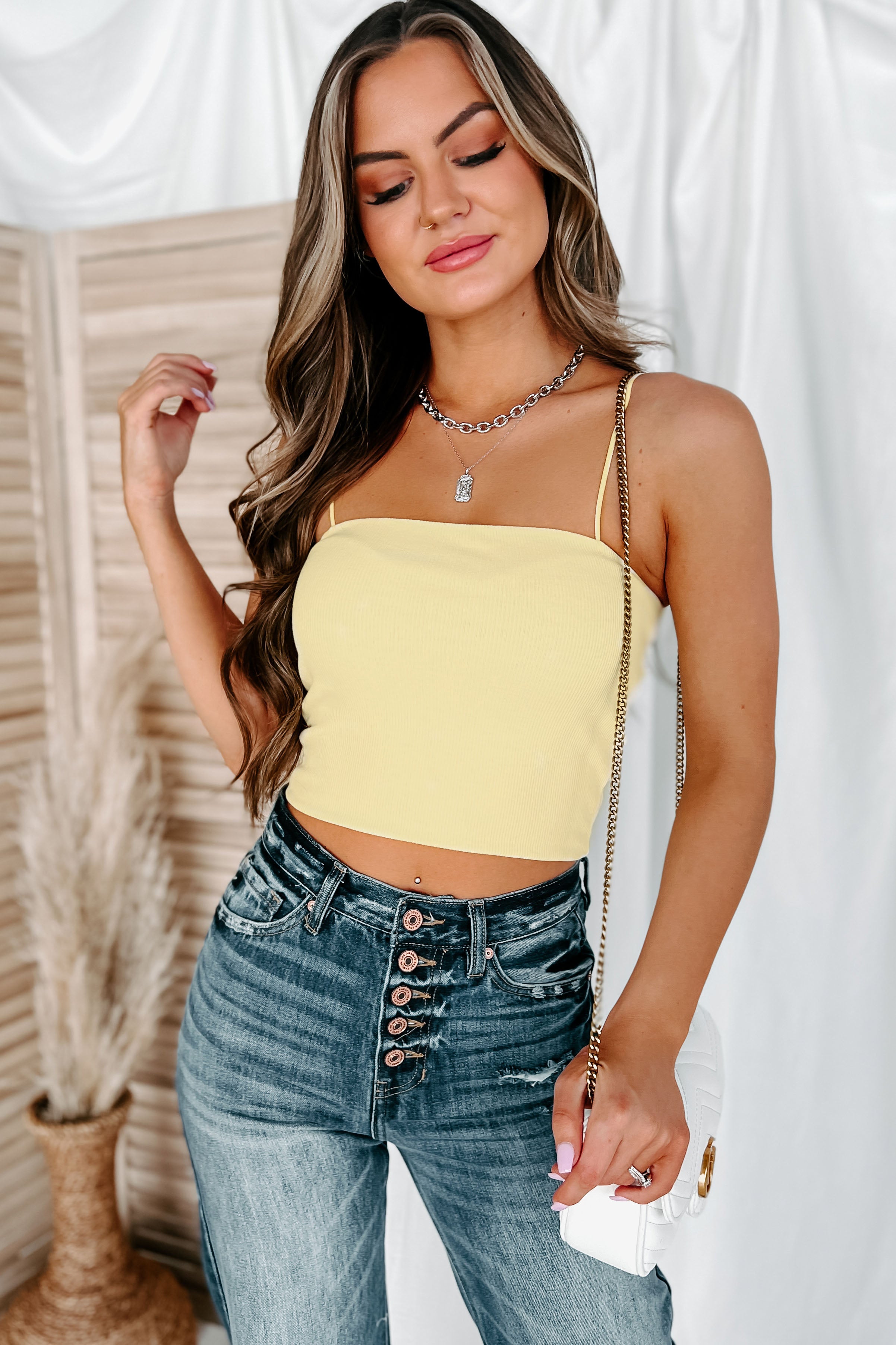 Pretty Pleased Double-Layered Ribbed Crop Top (Yellow)