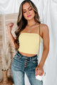 Pretty Pleased Double-Layered Ribbed Crop Top (Yellow) - NanaMacs