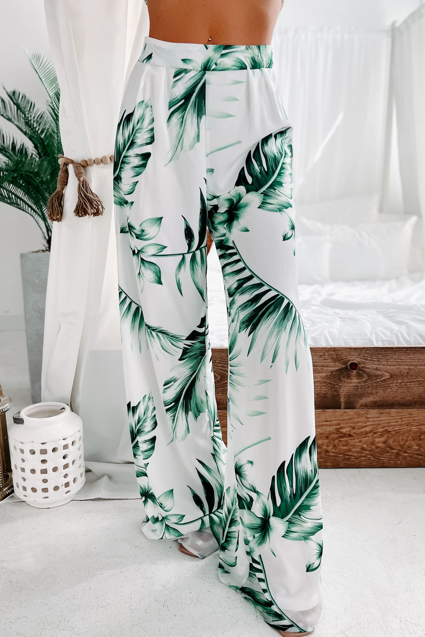 Tahitian Sunsets Tropical Print Two-Piece Set (Ivory/Green) - NanaMacs