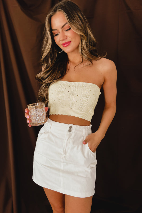 Known To All Strapless Knit Crop Top (Khaki) - NanaMacs