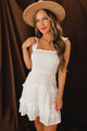 Still In Love With You Smocked Swiss Dot Mini Dress (White) - NanaMacs