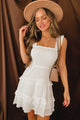 Still In Love With You Smocked Swiss Dot Mini Dress (White) - NanaMacs