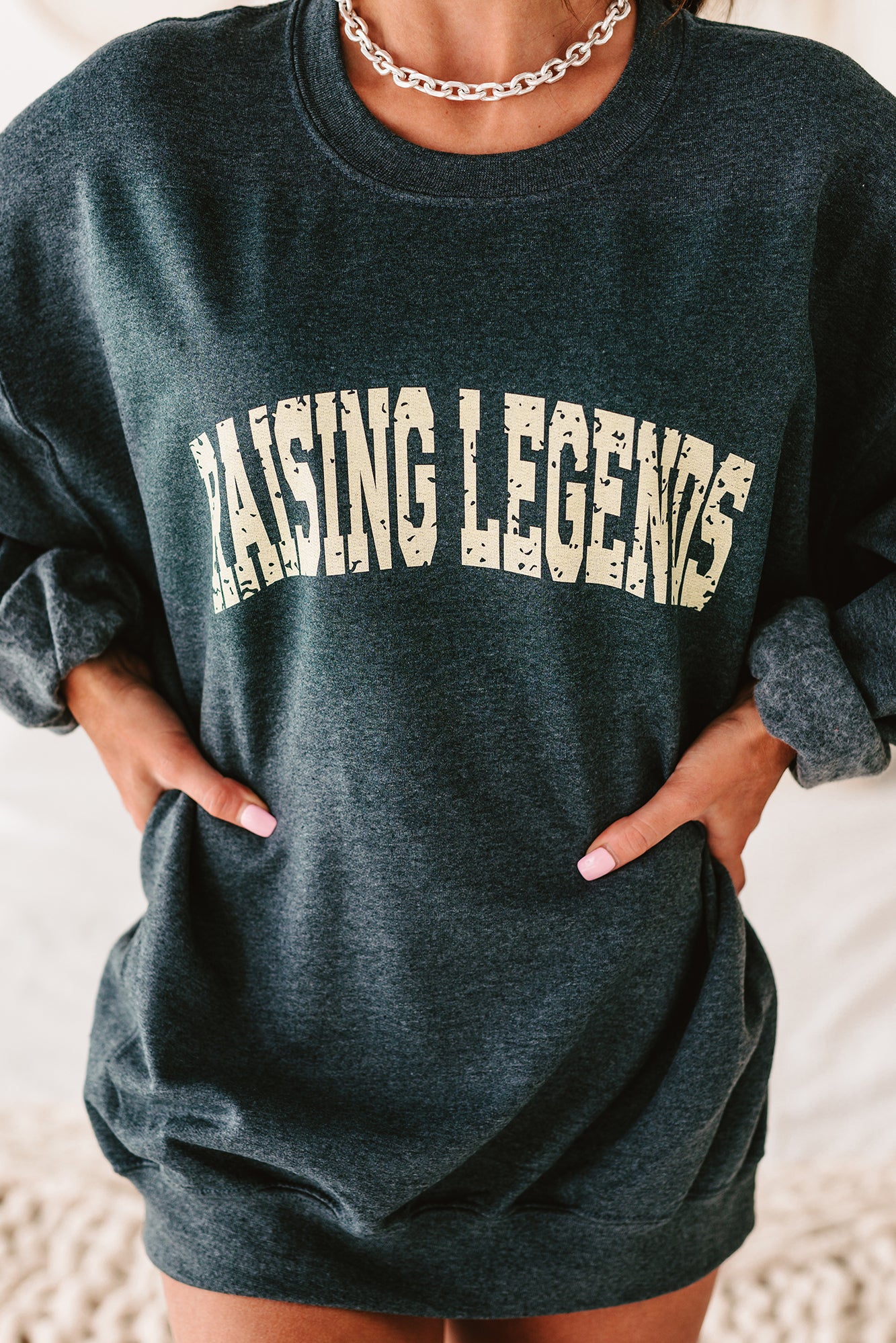 "Raising Legends" Graphic Crewneck Sweatshirt (Heather Dark Grey) - Print On Demand - NanaMacs
