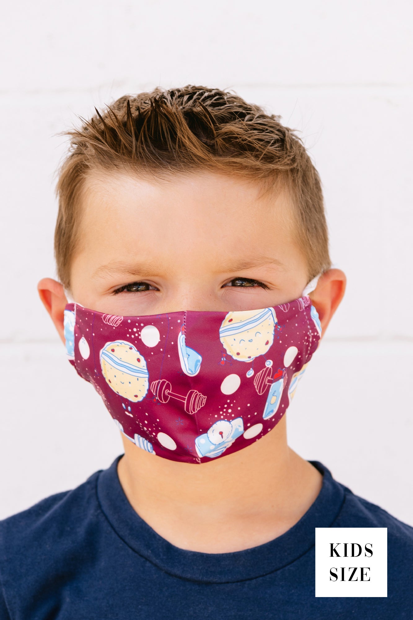Fitness Print Kids Cloth Face Mask (Burgundy Multi) - NanaMacs