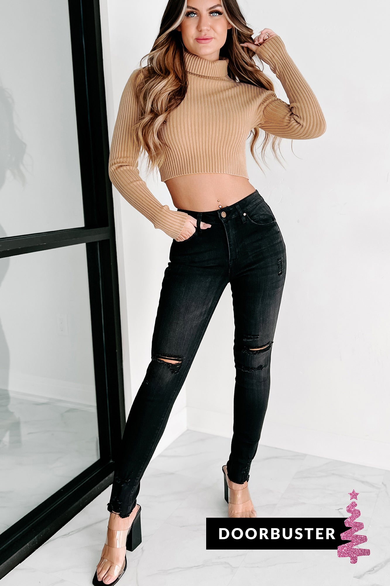 Holiday Steal- Honor Bound Mid-Rise Distressed Skinny Jeans (Black) - NanaMacs