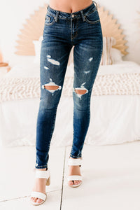 Misha Mid-Rise Distressed Skinny Kancan Jeans (Dark) - NanaMacs