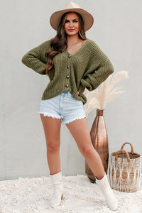 Good As Always Button-Front Chunky Knit Cardigan (Olive) - NanaMacs