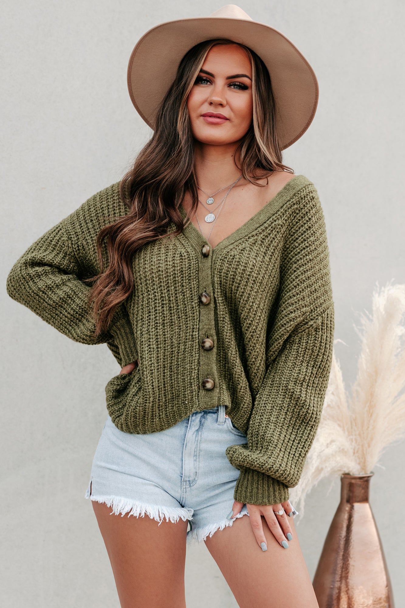 Good As Always Button-Front Chunky Knit Cardigan (Olive) - NanaMacs