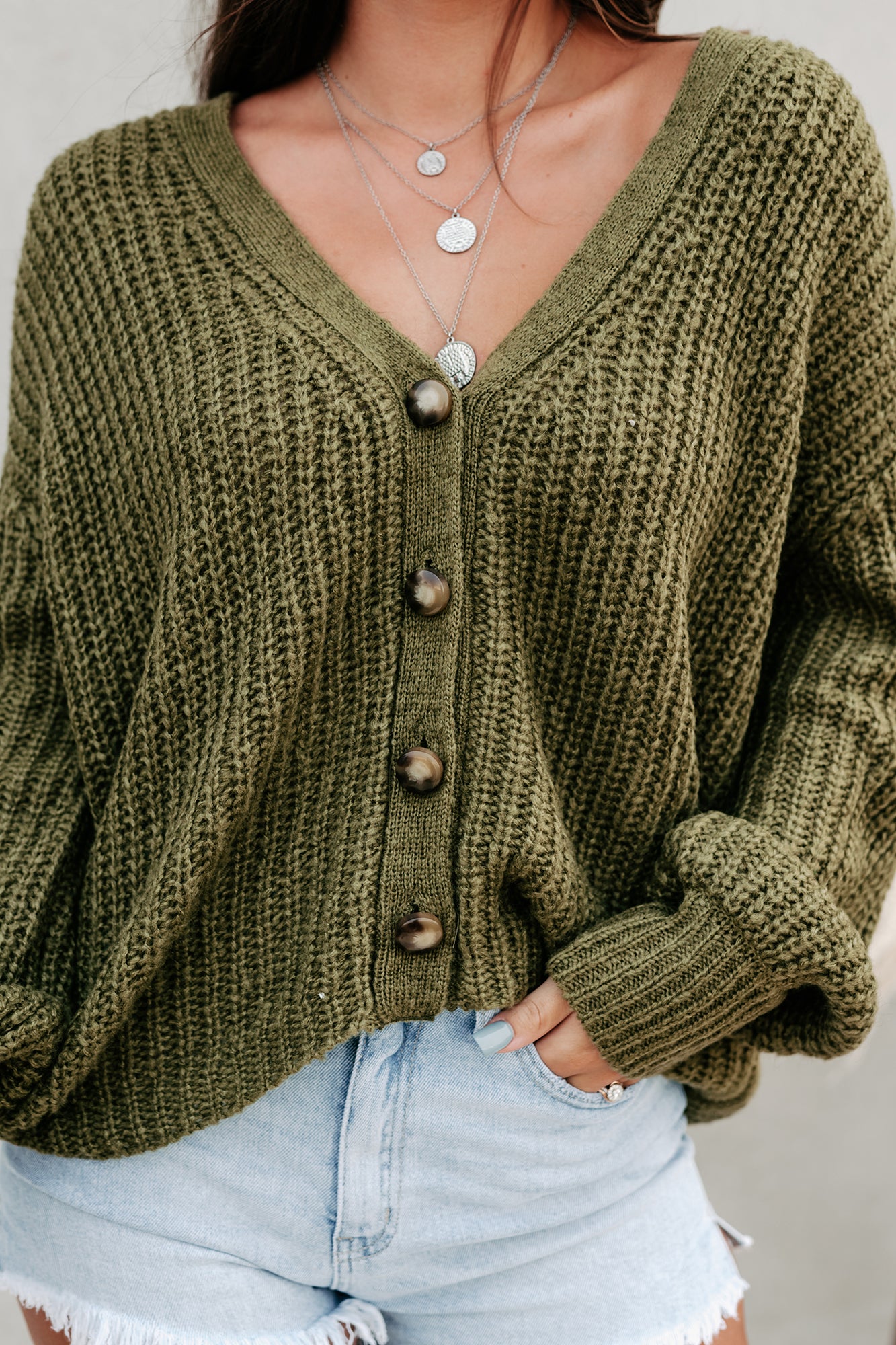 Good As Always Button-Front Chunky Knit Cardigan (Olive) - NanaMacs