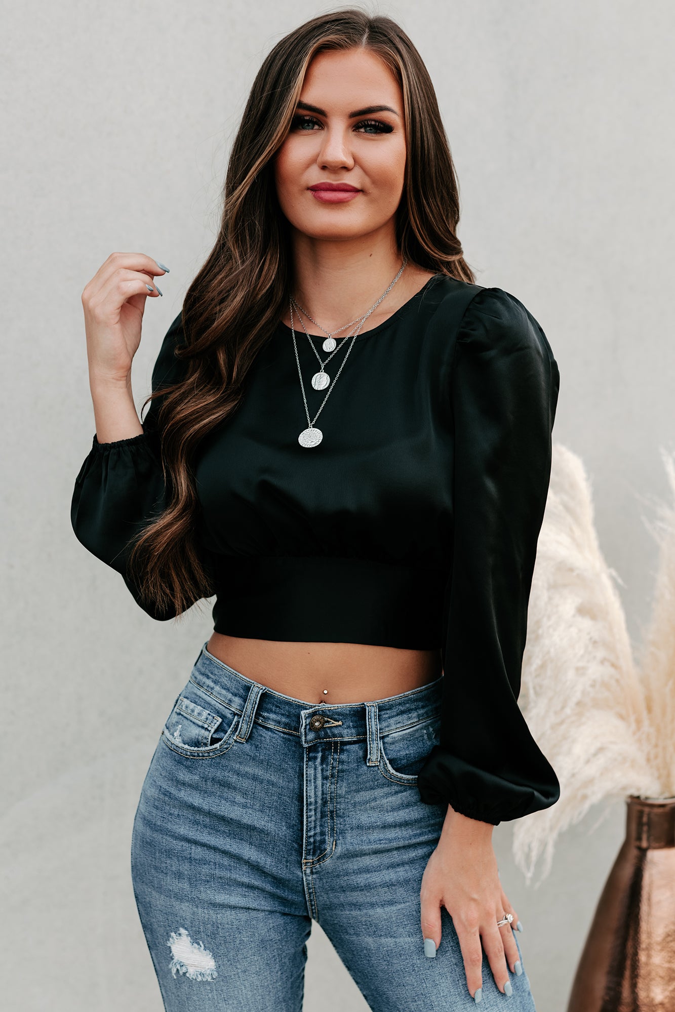 Satin tie back store crop top