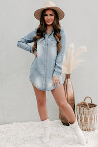 Line Em' Up Button-Down Chambray Dress (Denim) - NanaMacs