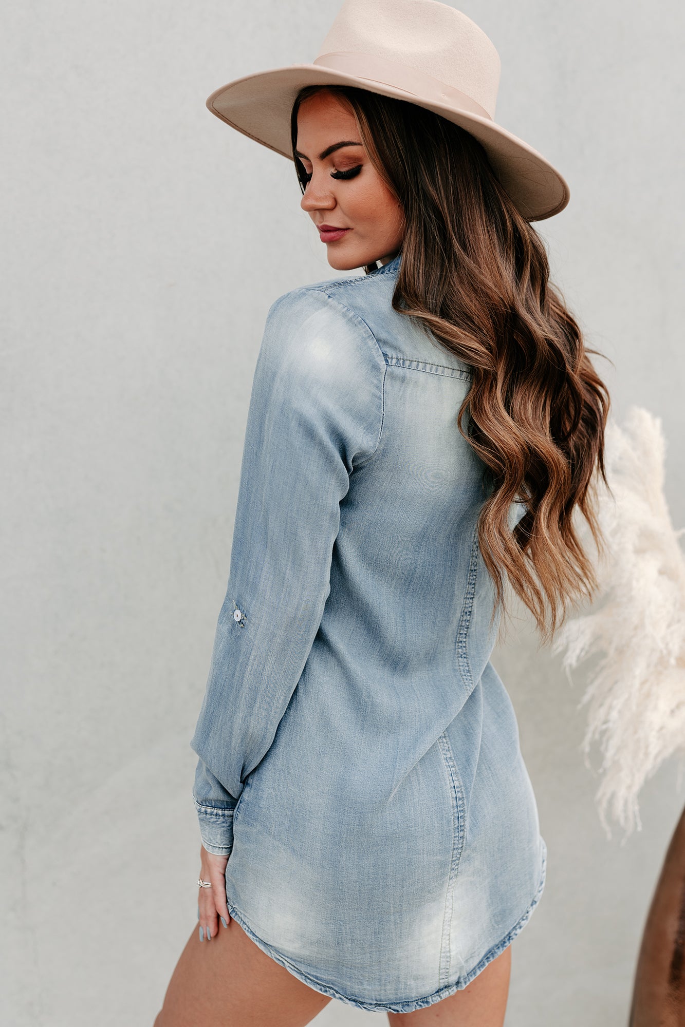 Line Em' Up Button-Down Chambray Dress (Denim) - NanaMacs