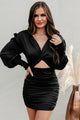 Made To Wow Long Sleeve Twist-Front Cut-Out Dress (Black) - NanaMacs