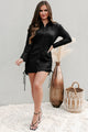 Confident Woman Long Sleeve Side Drawstring Shirt Dress (Black) - NanaMacs