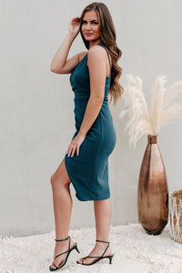 Iconic Moment One Shoulder Cut-Out Midi Dress (Teal) - NanaMacs