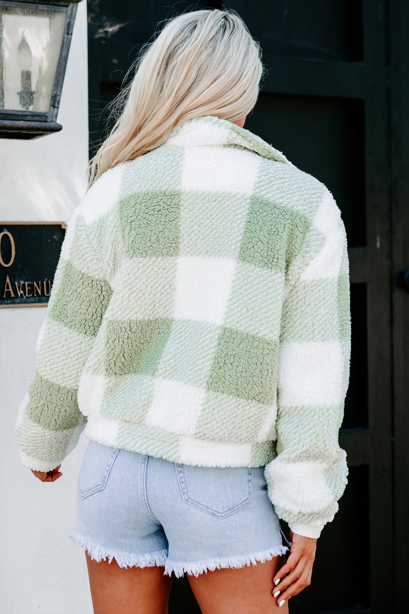 The Great Outdoors Plaid Teddy Jacket (Pistachio) - NanaMacs