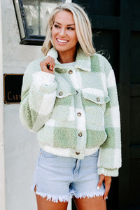 The Great Outdoors Plaid Teddy Jacket (Pistachio) - NanaMacs