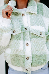 The Great Outdoors Plaid Teddy Jacket (Pistachio) - NanaMacs