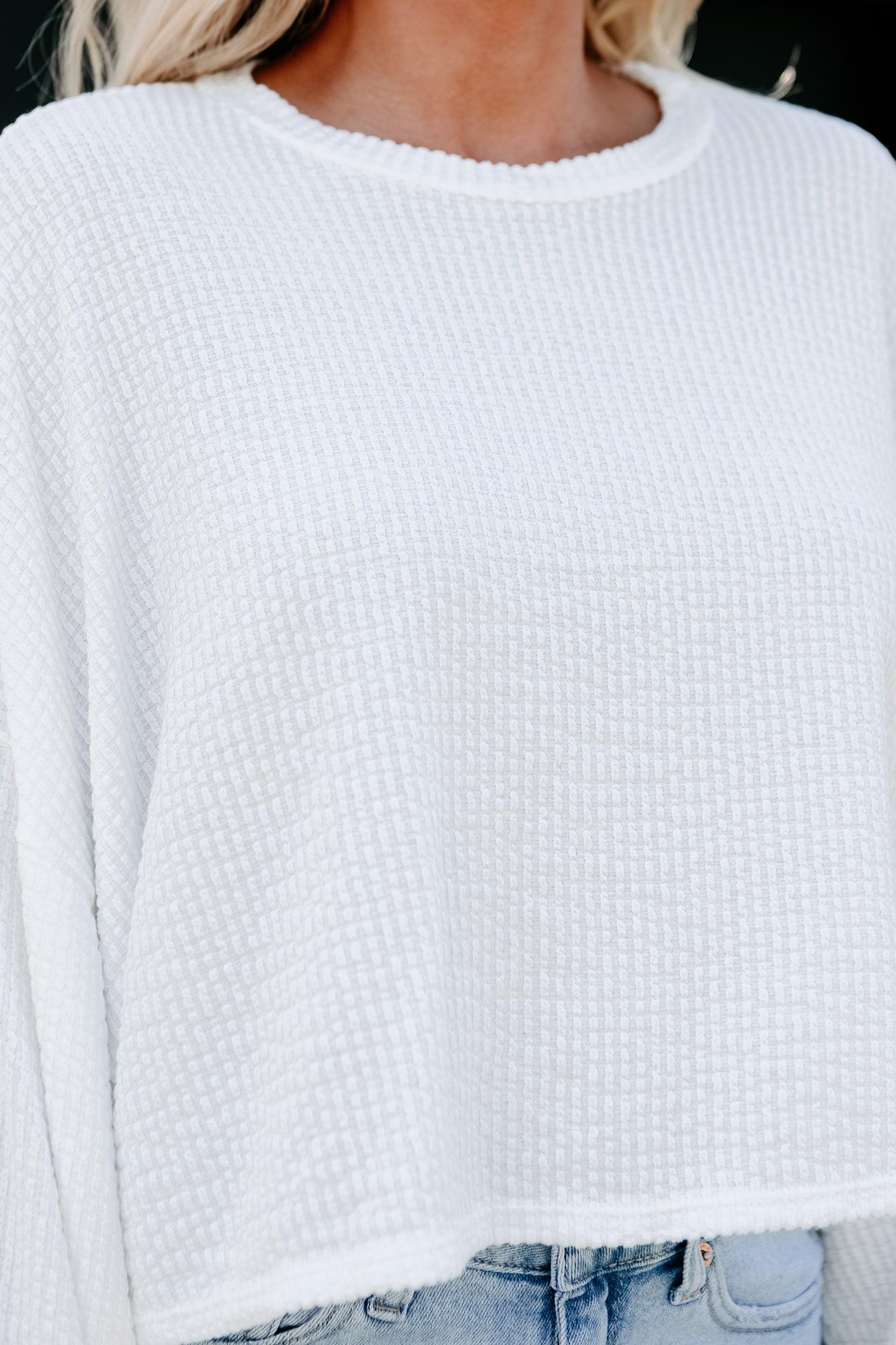 "Sunday Candy" Cropped Textured Long Sleeve (Ivory) - NanaMacs