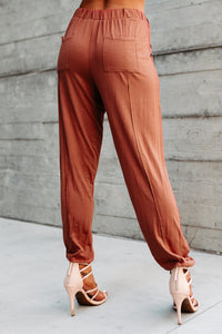 Early Morning Flights Raw Edge Drawstring Waist Joggers (Marsala) - NanaMacs