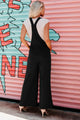 Contagious Smiles Wide Leg French Terry Overalls (Black) - NanaMacs