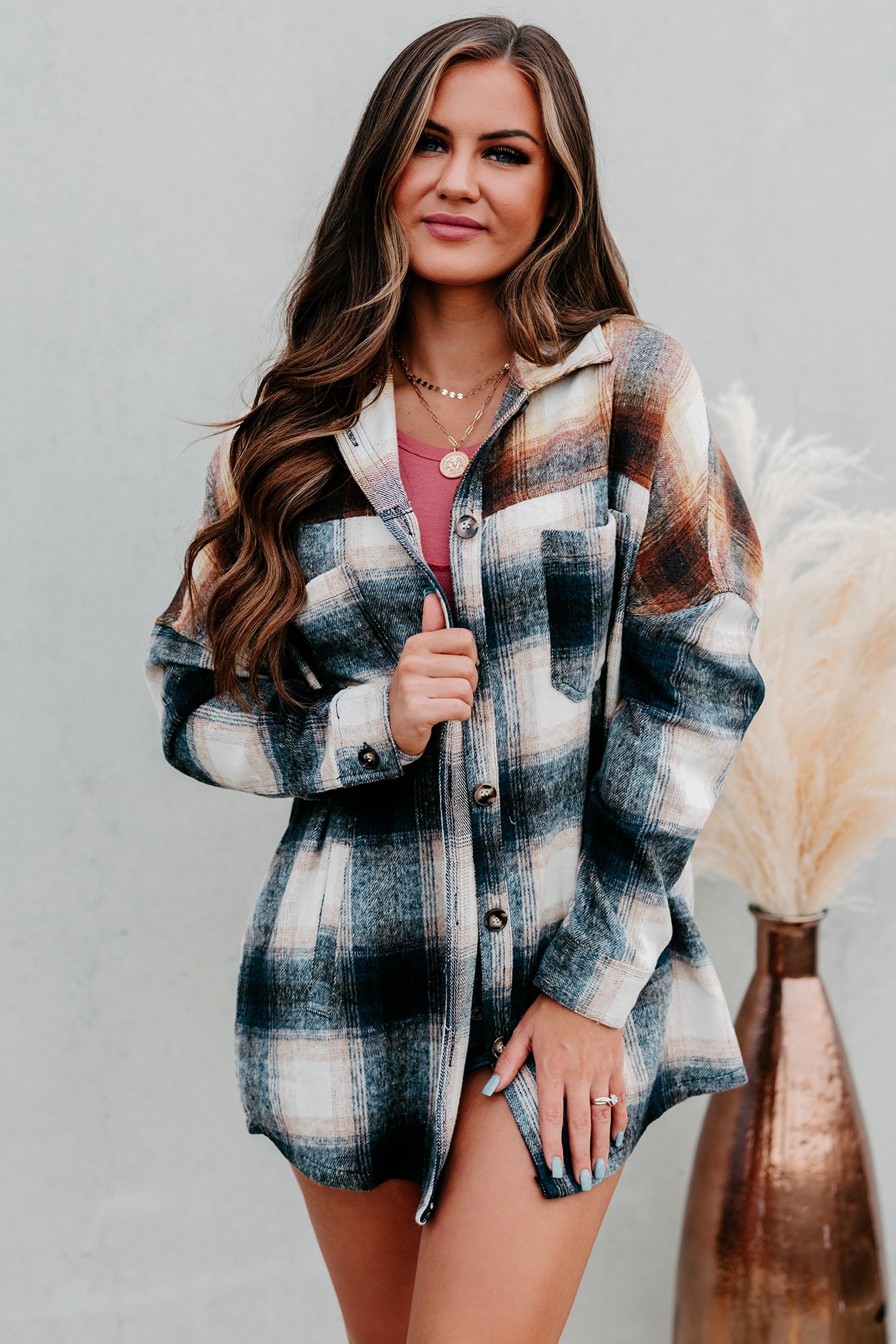 Good To Be Plaid Oversized Plaid Flannel (Navy/Mustard) - NanaMacs