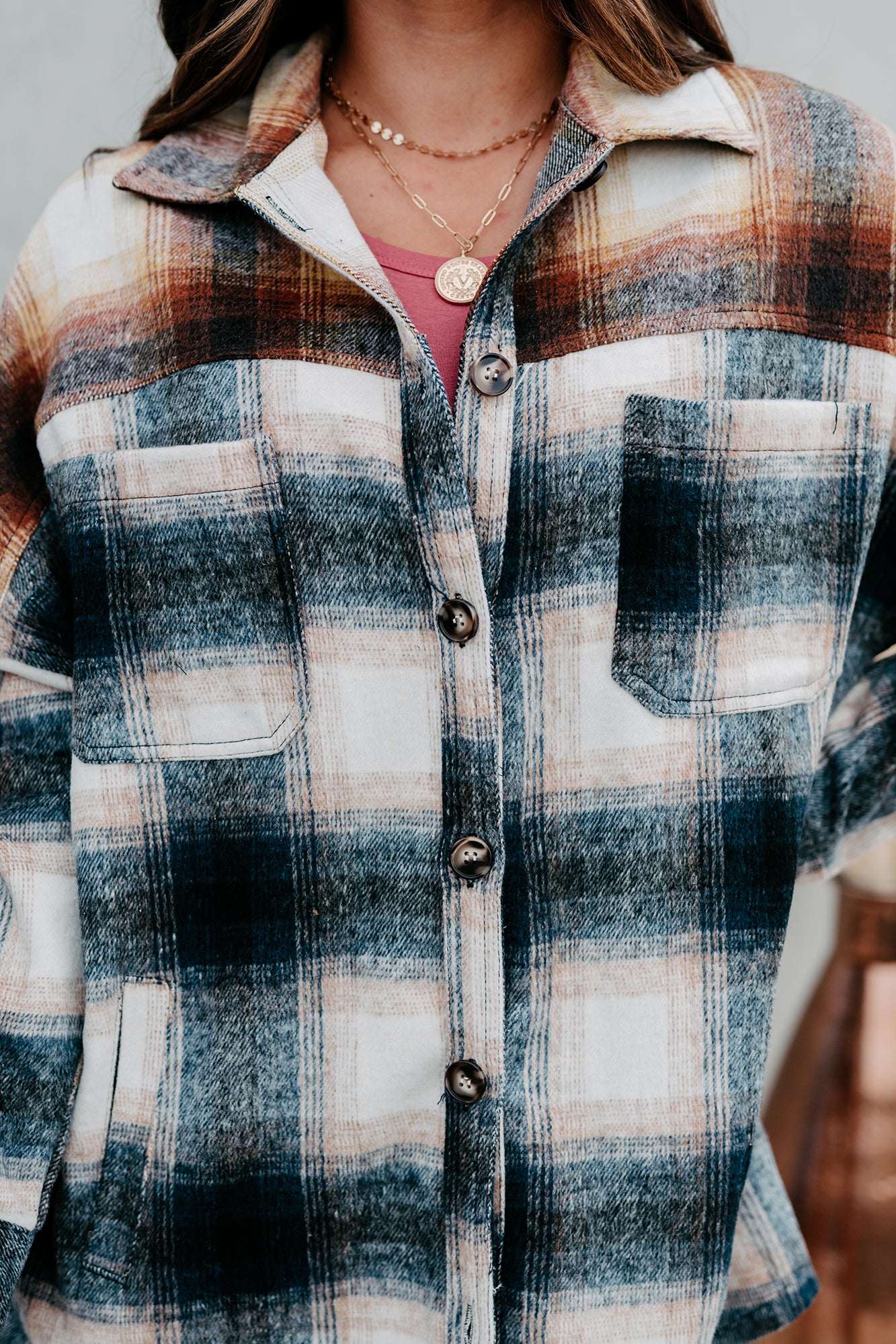 Good To Be Plaid Oversized Plaid Flannel (Navy/Mustard) - NanaMacs