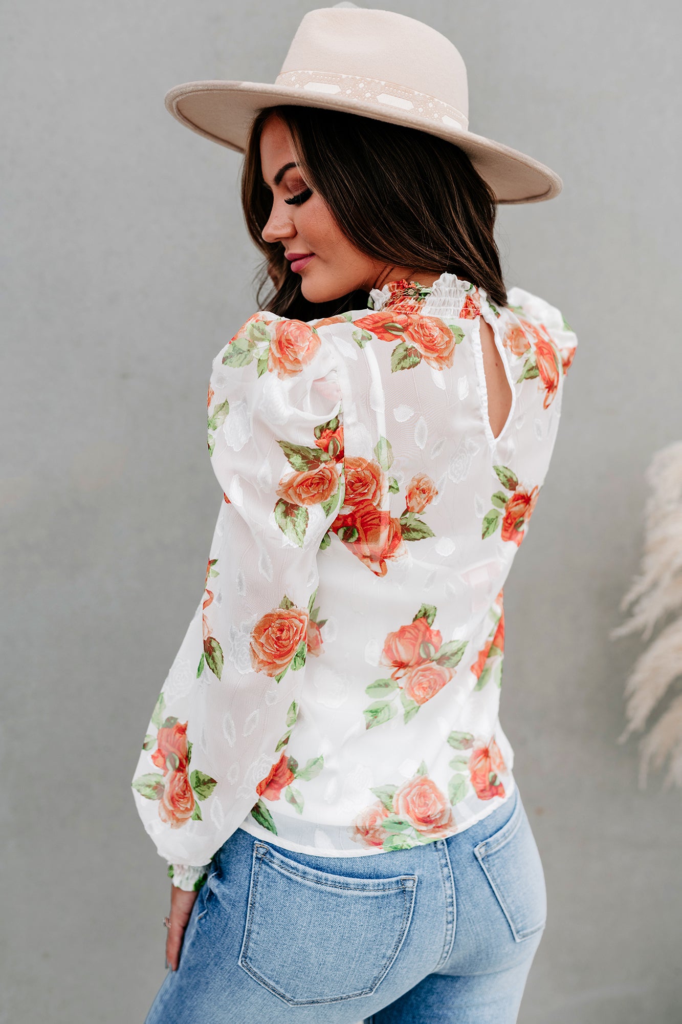 Preferential Treatment Floral High Neck Puff Shoulder Top (Off White) - NanaMacs