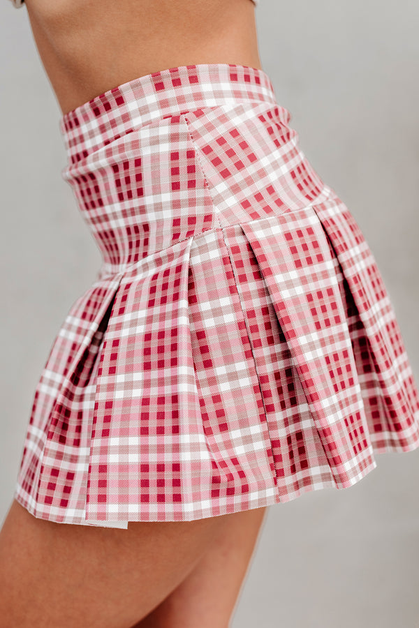 Best I Ever Plaid Pleated Plaid Mini Skort (Burgundy) - NanaMacs