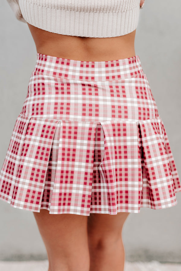 Best I Ever Plaid Pleated Plaid Mini Skort (Burgundy) - NanaMacs