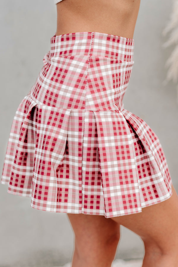 Best I Ever Plaid Pleated Plaid Mini Skort (Burgundy) - NanaMacs