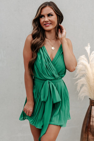 Express Your Love Pleated Romper/Dress (Emerald) - NanaMacs
