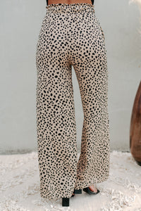 Fiercely Fashionable Wide Leg Printed Paperbag Pants (Taupe) - NanaMacs