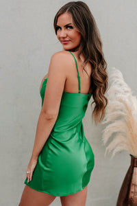 Twisted Reality Cowl Neck Mini Dress (Kelly Green) - NanaMacs