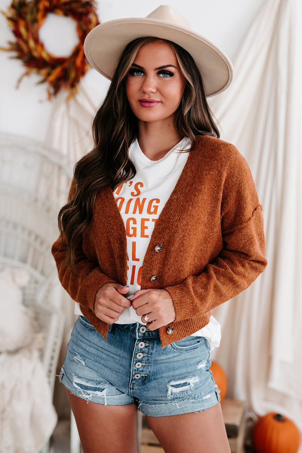 "Picked The Best One" Cropped Button-Front Sweater (Burnt Orange) - NanaMacs