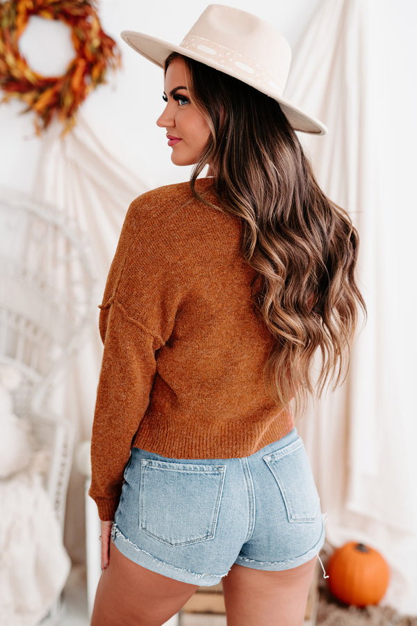 "Picked The Best One" Cropped Button-Front Sweater (Burnt Orange) - NanaMacs