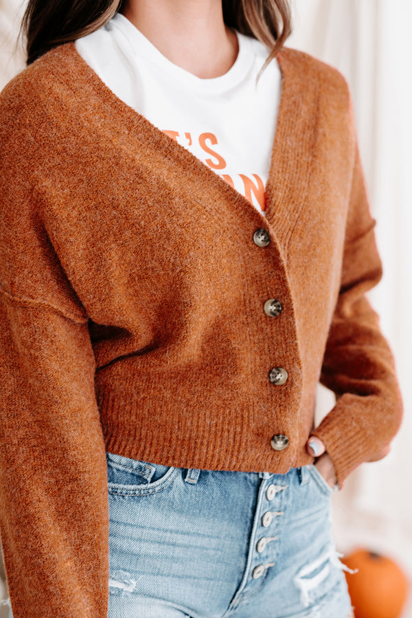 "Picked The Best One" Cropped Button-Front Sweater (Burnt Orange) - NanaMacs