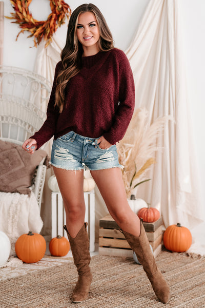 Easygoing Nature Textured Cold Shoulder Sweater (Plum) - NanaMacs