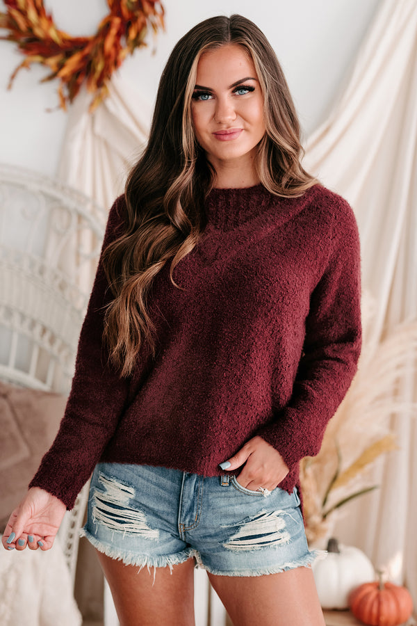 Easygoing Nature Textured Cold Shoulder Sweater (Plum) - NanaMacs