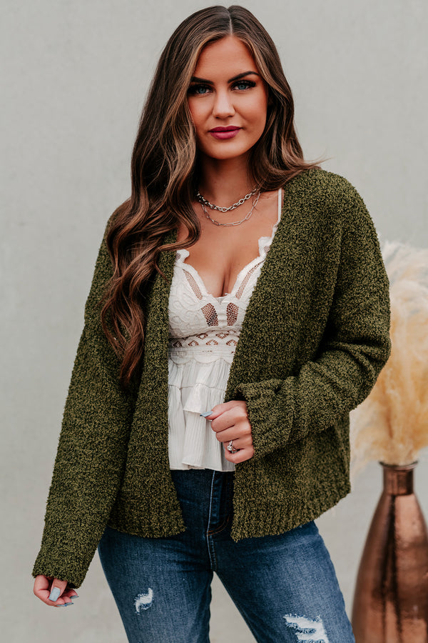 Staying Away Fuzzy Knit Cardigan (Olive) - NanaMacs