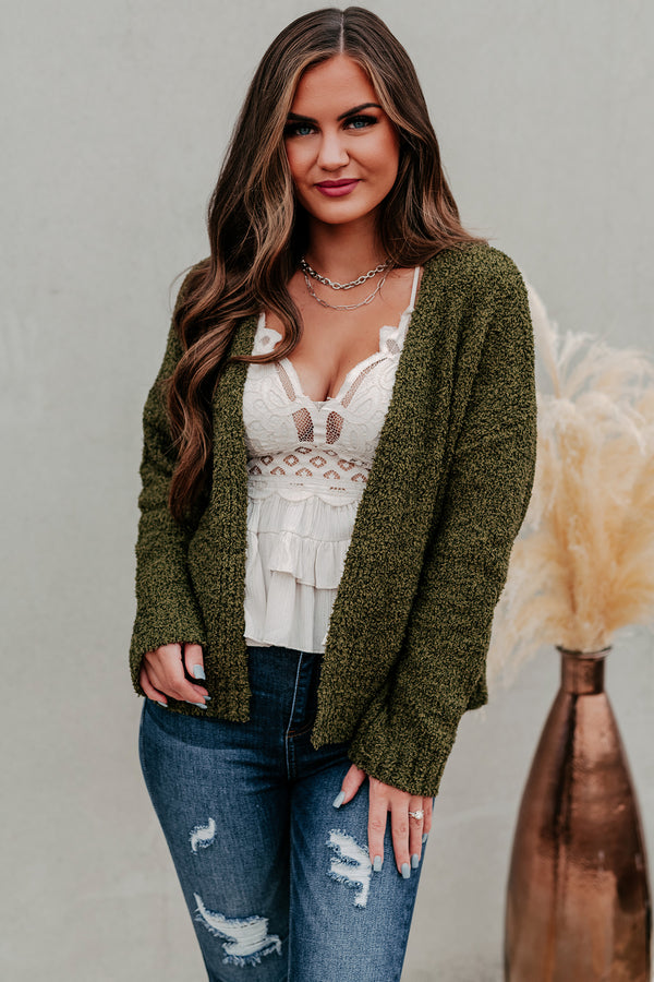 Staying Away Fuzzy Knit Cardigan (Olive) - NanaMacs