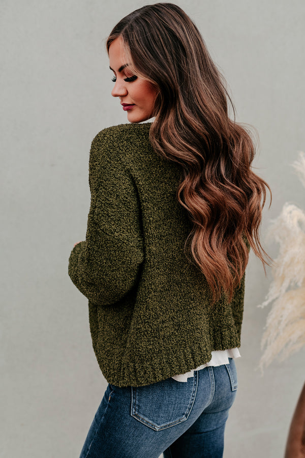 Staying Away Fuzzy Knit Cardigan (Olive) - NanaMacs