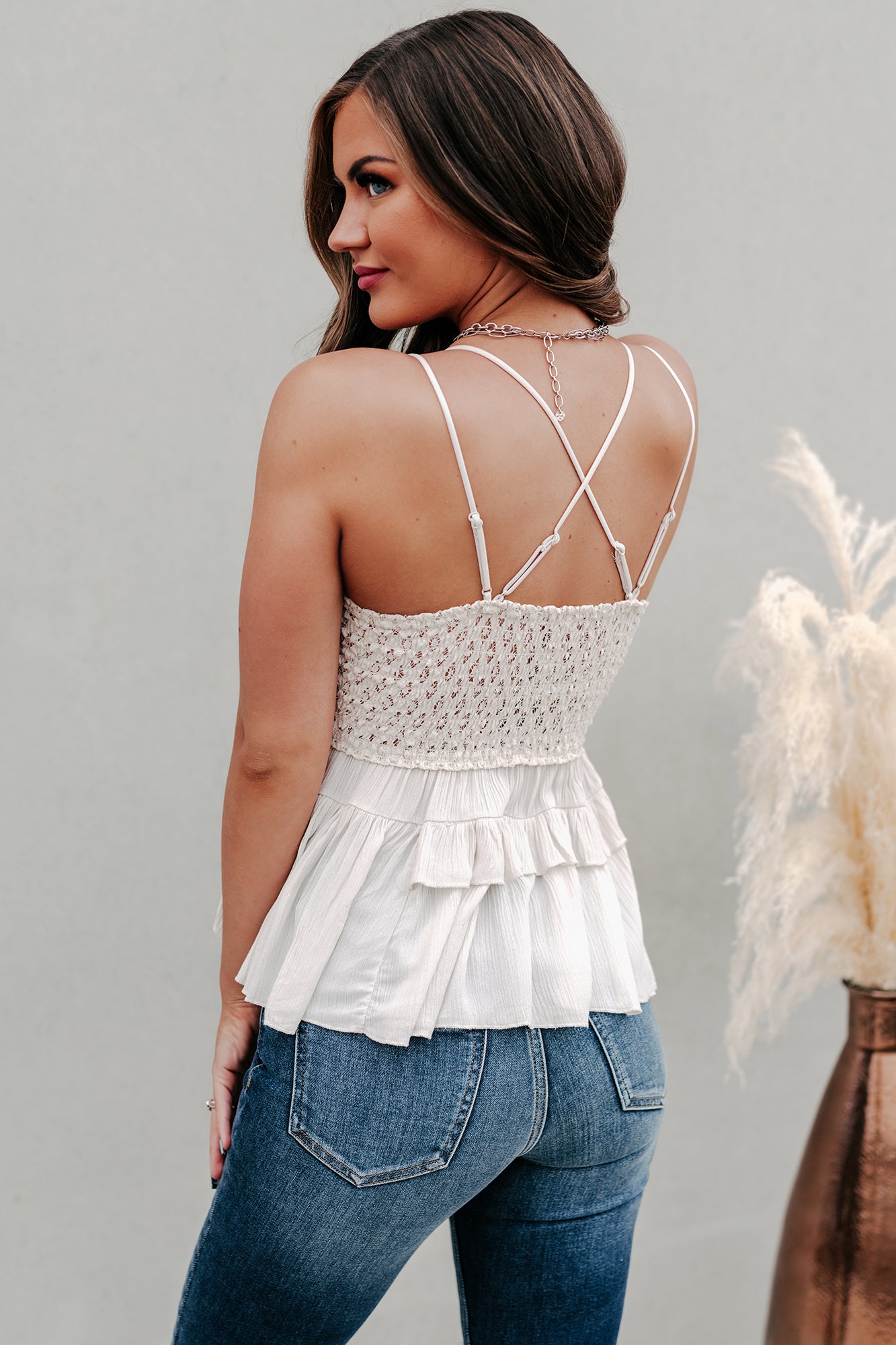 Couldn't Be Sweeter Ruffled Crochet Lace Tank Top (Bone)
