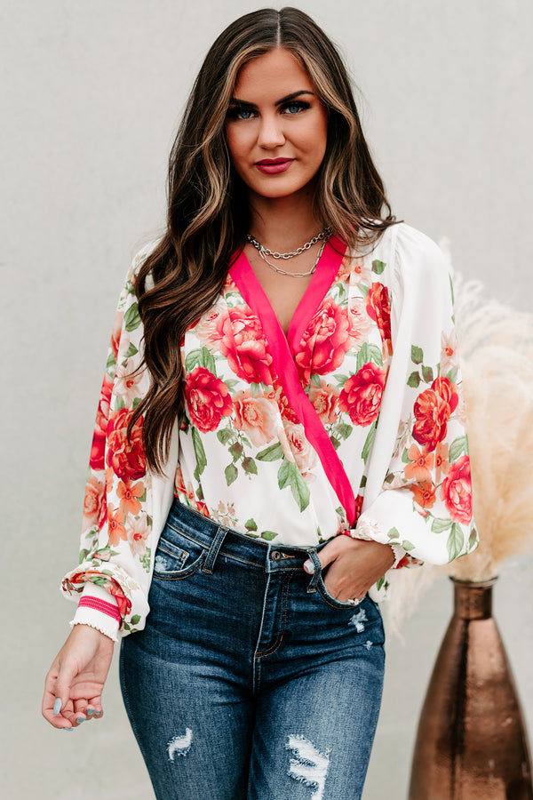 Bold Decisions Long Sleeve Floral Bodysuit (Ivory) - NanaMacs